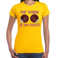 Tropical party T-shirt voor dames - kokosnoten bh - geel - carnaval/themafeest