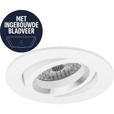 Spot Armatuur GU10 - Pragmi Mark - GU10 Inbouwspot met Bladveren - Rond - Kantelbaar - Wit - Aluminium - Ø82mm