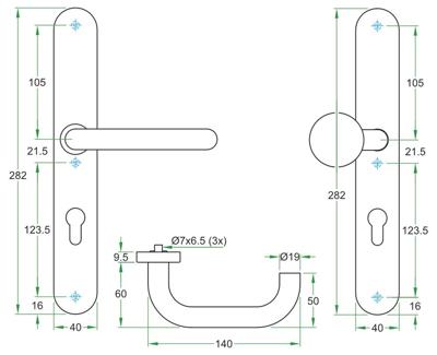 Knop/krukgarn CHASE DIN-R PL KL4 rvs mat PC72 LS-XL Knop/krukgarn CHASE DIN-R PL KL4 rvs mat PC72 LS-XL