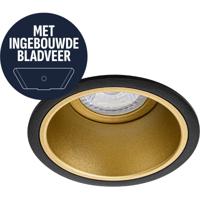 Spot Armatuur GU10 - Pragmi Axis - GU10 Inbouwspot met Bladveren - Rond - Zwart/Goud - Aluminium - Ø90mm
