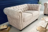 Chesterfield 2-zits bank 150cm fluweel champagne 2-zits met knoopstiksel en veerkern - 42311 - thumbnail