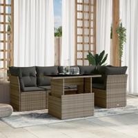 6-delige Loungeset met kussens poly rattan grijs