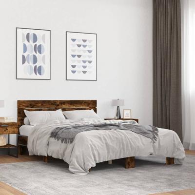 Bedframe bewerkt hout metaal gerookt eikenkleurig 140x190 cm