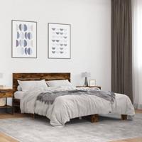 Bedframe bewerkt hout metaal gerookt eikenkleurig 140x190 cm