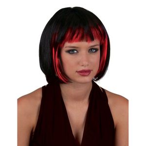 Funny Fashion Heksenpruik kort haar - zwart/rood - dames - Halloween