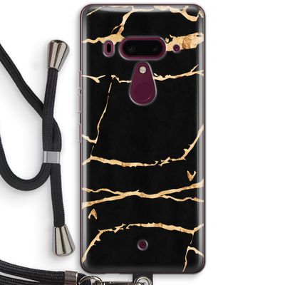 Gouden marmer: HTC U12+ Transparant Hoesje met koord