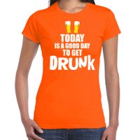 Koningsdag t-shirt good day to get drunk oranje voor dames