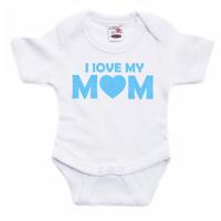 Bellatio Decorations Baby rompertje - i love my mom - blauw - glitter - kraam cadeau 92 (18-24 maanden)  -