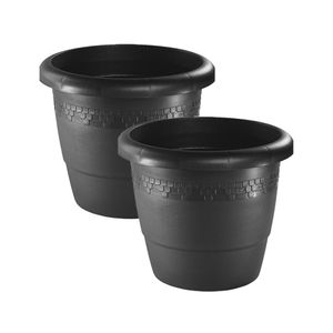 Set van 2x stuks bloempot/plantenpot antraciet kunststof diameter 40 cm - Plantenpotten