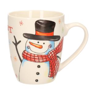 Kerst mok - sneeuwpop - 8 x 10 cm - porselein - 300 ml - beker - koffiemok