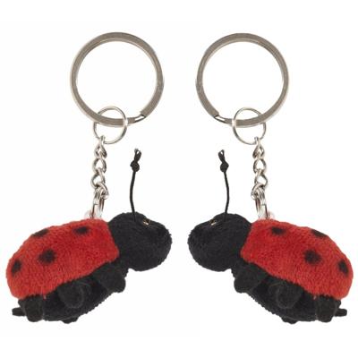 Nature Planet Pluche Lieveheersbeestje - 2x - knuffel sleutelhanger - 6 cm - dieren