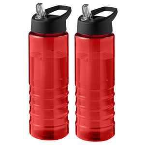 2x stuks sport bidon Hi-eco gerecycled kunststof - drinkfles/waterfles - rood/zwart - 750 ml