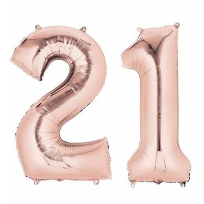 21 jaar verjaardag - Folie ballon cijfers - rose goud - 88 cm - versiering