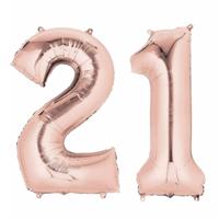 21 jaar verjaardag - Folie ballon cijfers - rose goud - 88 cm - versiering