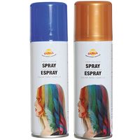 Carnaval verkleed haar verf/spray - blauw en goud - spuitbus - 125 ml - thumbnail