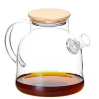 Vivalto Design Theepot - 1200 ml - borosilicaat glas - transparant - bamboe deksel/handvat