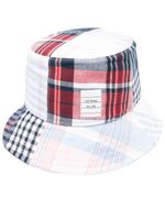 Thom Browne logo-patch checked bucket hat - Bleu - thumbnail