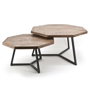 By-Boo Salontafel Octagon Mangohout, Set van 2 stuks