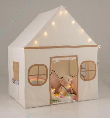 Speelhuis Kinderen Indoor Kinder Tent met Sterrenlichtjes & Gevoerde Mat Beige + Bruin
