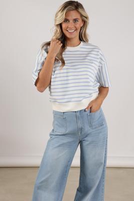 Nukus Lotte Pullover Stripe Nks03047 Trui Korte Mouw 315 Offwhite/cloudy