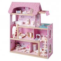 Kinderen Houten Poppenhuis met 33 Meubels DIY Speelhuis met Balkon & Zwembad Poppenhuis Roze