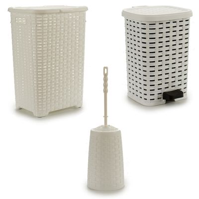 Badkamer/toilet accessoires set kunststof 3-delig ivoor wit