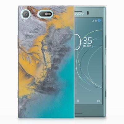 Sony Xperia XZ1 Compact | TPU | Siliconen hoesje | Marble Blue Gold