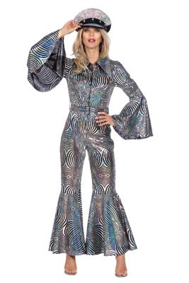 Disco Catsuit Cirkels Holografisch Zilver