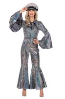 Disco Catsuit Cirkels Holografisch Zilver