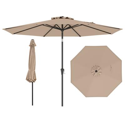 303 cm Terrasparasol Kantelbare Parasol met Zwengel & 8 Baleinen Dubbelgelaagde Tafelparasol voor Tuin Terras Zwembad Bruin