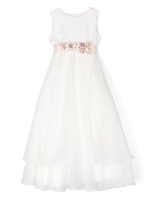Mimilù robe longue à fleurs appliquées - Blanc