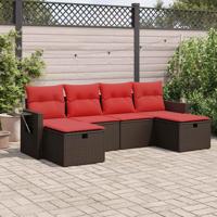 6-delige Loungeset met kussens poly rattan bruin