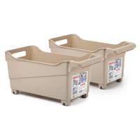 Opslag/opberg trolley container - 2x - beige - op wieltjes - L38 x B18 x H18 cm - kunststof