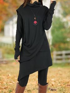 Long Sleeve Turtleneck Asymmetric Tunic Dress