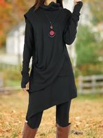 Long Sleeve Turtleneck Asymmetric Tunic Dress - thumbnail