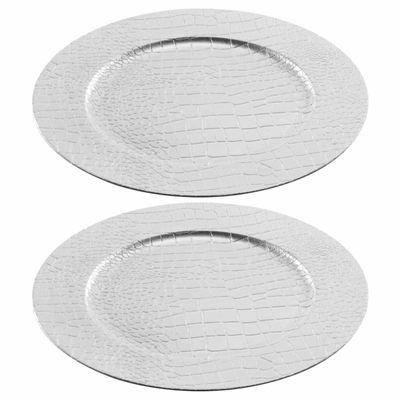 8x Ronde luxe kerstdiner/diner onderborden zilver lederlook 33 cm