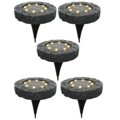 Lumineo Solar grond prikspot/tuinspot - 5x - LED - kunststeen - steengrijs - warm wit - 11 x 2 cm