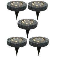 Lumineo Solar grond prikspot/tuinspot - 5x - LED - kunststeen - steengrijs - warm wit - 11 x 2 cm