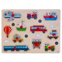 Houten knopjes/noppen speelgoed puzzel - voertuigen thema - 30 x 22 cm - Educatief