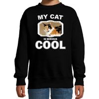 Lapjeskat katten trui / sweater my cat is serious cool zwart voor kinderen - thumbnail