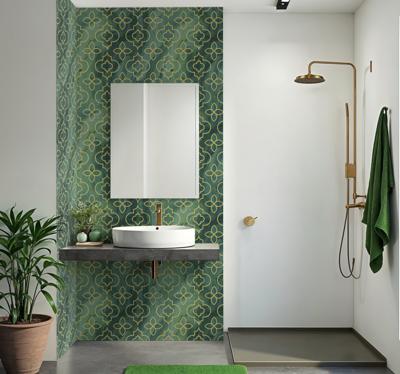 Tegelstickers badkamer klavermotief goud