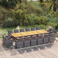 17-delige Tuinset met kussens poly rattan grijs