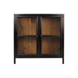 Vitrinekast Kingston Laag 2 Deur - Naturel/Zwart-Mango/Metaal