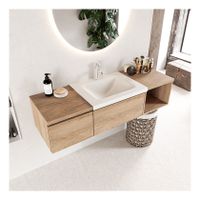 Mondiaz Bukla 140cm badmeubel met open module 40 rechts kleur washed oak 2 lades wastafel midden 1 kraangat kleur talc Mondiaz Bukla 140cm badmeubel met open module 40 rechts kleur washed oak 2 lades wastafel midden 1 kraangat kleur talc