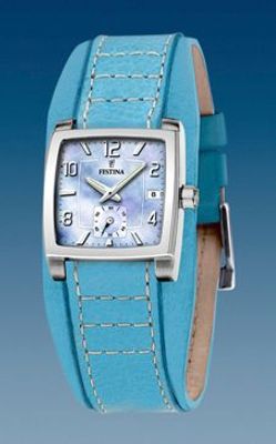 Horlogeband Festina F16181-4 Onderliggend Leder Lichtblauw 18mm