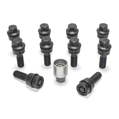 H&R Wielboutenset bolkonisch R14 M14x1.50 - Lengte 48mm - Zwart - 10 stuks (bv. Audi Q3, Q5) - incl. HRB1454807ASET