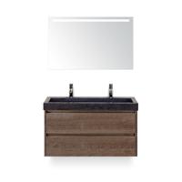 Dante Badmeubelset 100 cm - Tabacco - Wastafel Hardsteen Wit Lucca 2 kraangaten - met Sence Spiegel