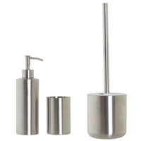WC-/toiletborstel en houder - rvs zilver - met zeeppompje en beker - Badkameraccessoireset - thumbnail