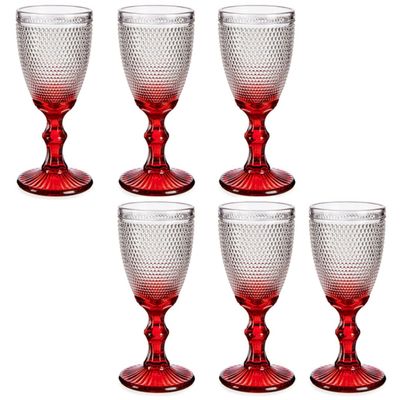 Luxe Monaco serie Wijnglazen set 12x stuks op rode voet 240 ml