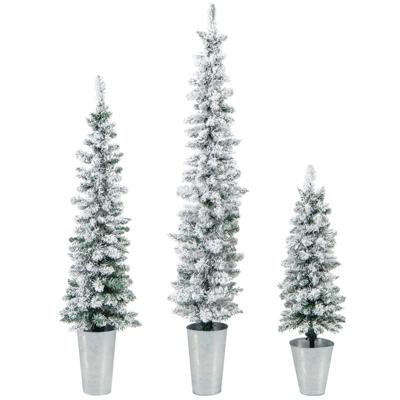 Kerstbomenset Kunstkerstbomen in 3-Pack Pluizige Kerstbomen met 120/140/160 Takpunten en met Cement Gevulde Metalen Vaten